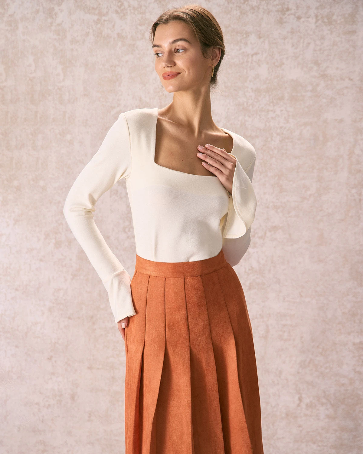 The Beige Square Neck Slit Flare Sleeve Tee 3 The Beige Square Neck Slit Flare Sleeve Tee - Image 3