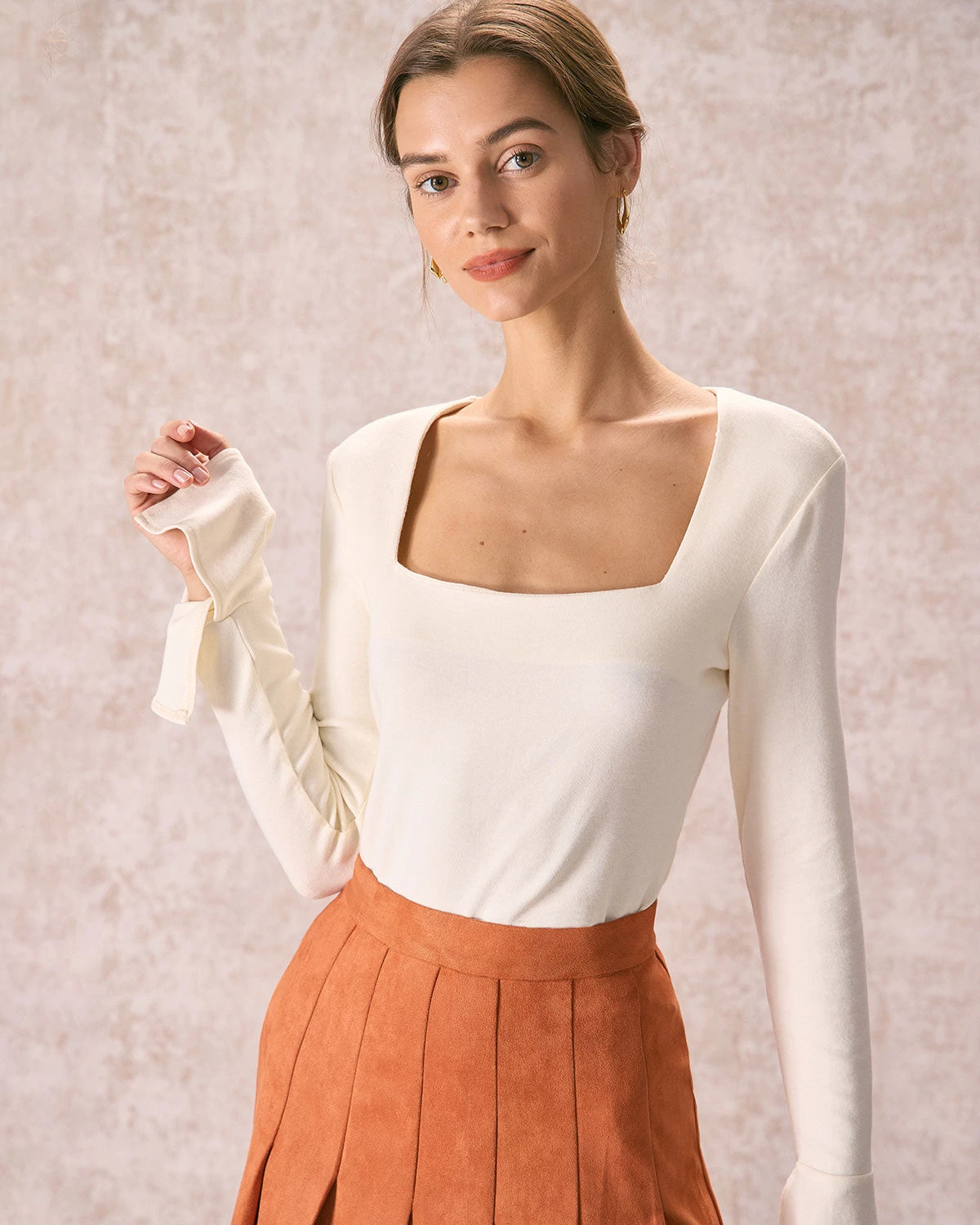 The Beige Square Neck Slit Flare Sleeve Tee 2 The Beige Square Neck Slit Flare Sleeve Tee - Image 2