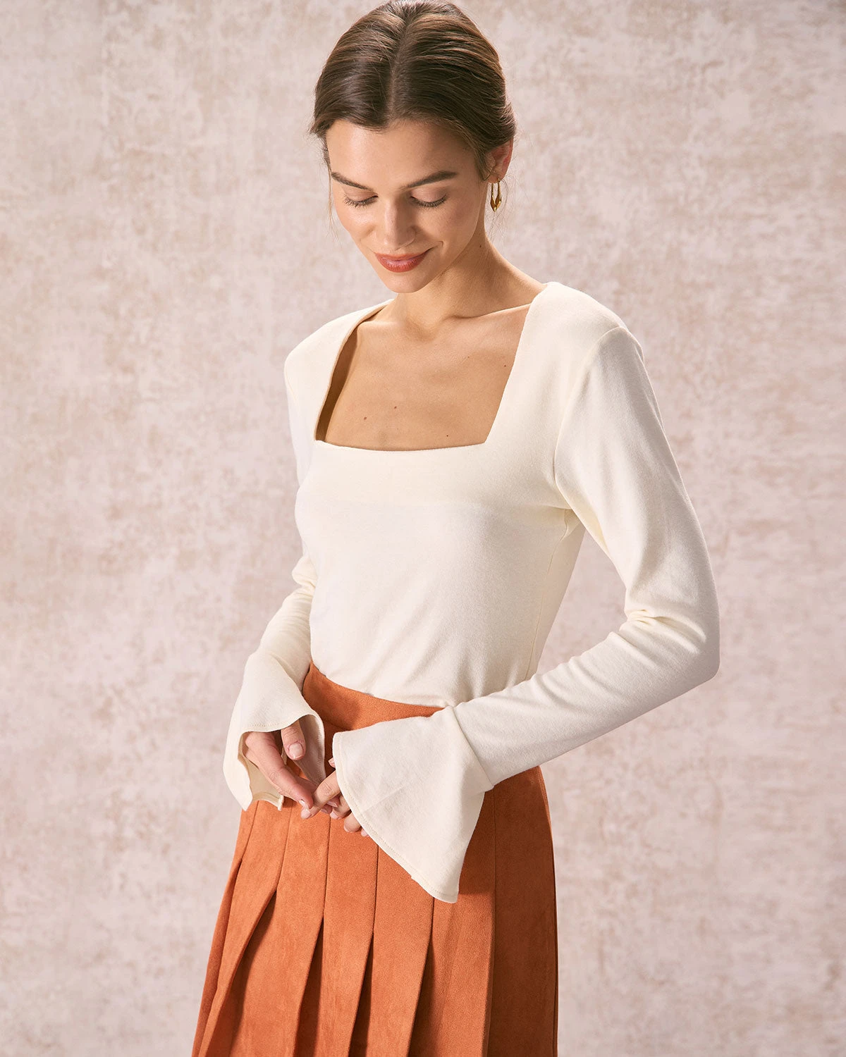 The Beige Square Neck Slit Flare Sleeve Tee 4 The Beige Square Neck Slit Flare Sleeve Tee - Image 4