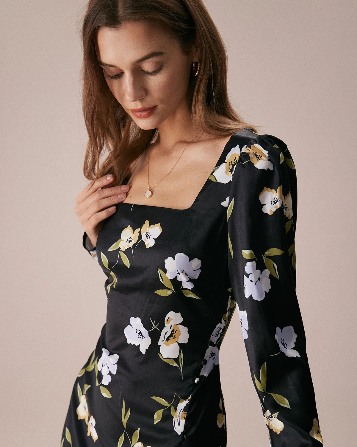 The Black Square Neck Floral Slit Midi Dress 5 The Black Square Neck Floral Slit Midi Dress - Image 5
