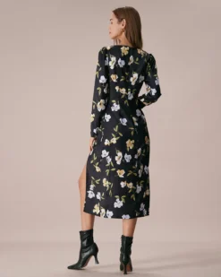 The Black Square Neck Floral Slit Midi Dress 11 The Black Square Neck Floral Slit Midi Dress -Deals Dress N Swimwear Store the black square neck floral midi dress dresses 6q0lws