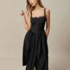 The Black Square Neck Lace Cami Midi Dress