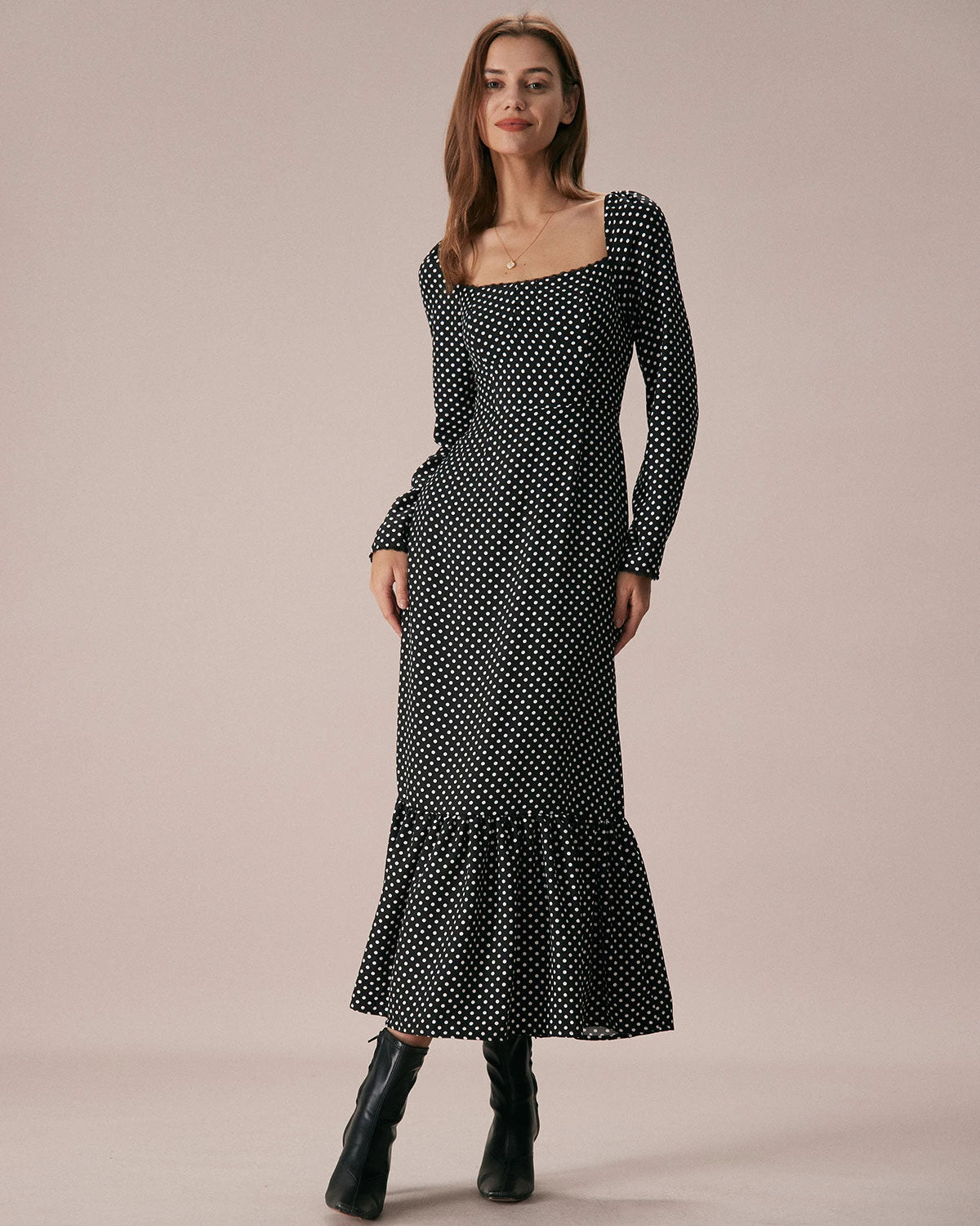 The Black Square Neck Polka Dot Maxi Dress 1 The Black Square Neck Polka Dot Maxi Dress