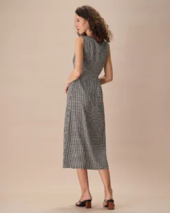 The Black Square Neck Tie Plaid Midi Dress -Deals Dress N Swimwear Store the black square neck tie plaid midi dress dresses 07u2xu
