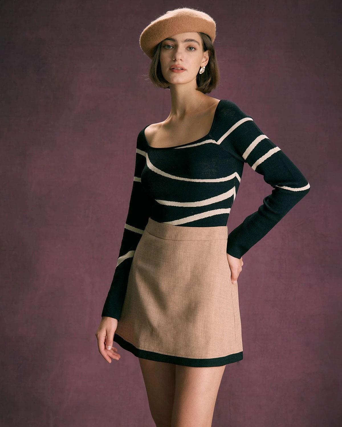 The Black Square Neck Geometric Knit Top 1 The Black Square Neck Geometric Knit Top