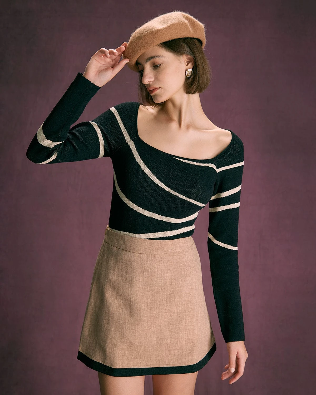 The Black Square Neck Geometric Knit Top 2 The Black Square Neck Geometric Knit Top - Image 2