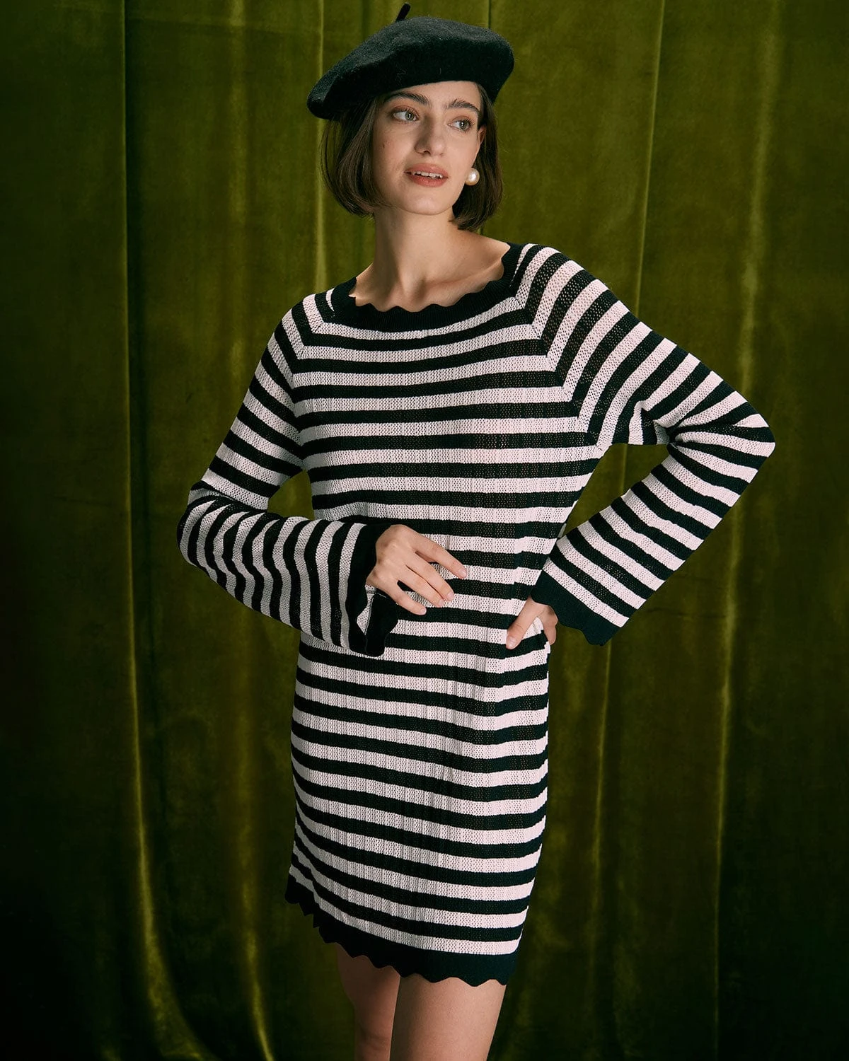 The Black Striped Flare Sleeve Mini Dress 2 The Black Striped Flare Sleeve Mini Dress - Image 2