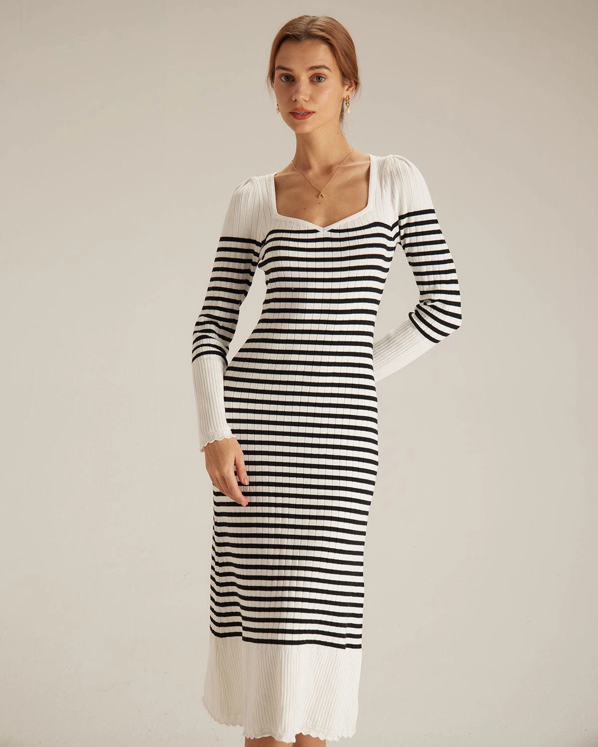The Black Sweetheart Neck Striped Midi Dress 1 The Black Sweetheart Neck Striped Midi Dress