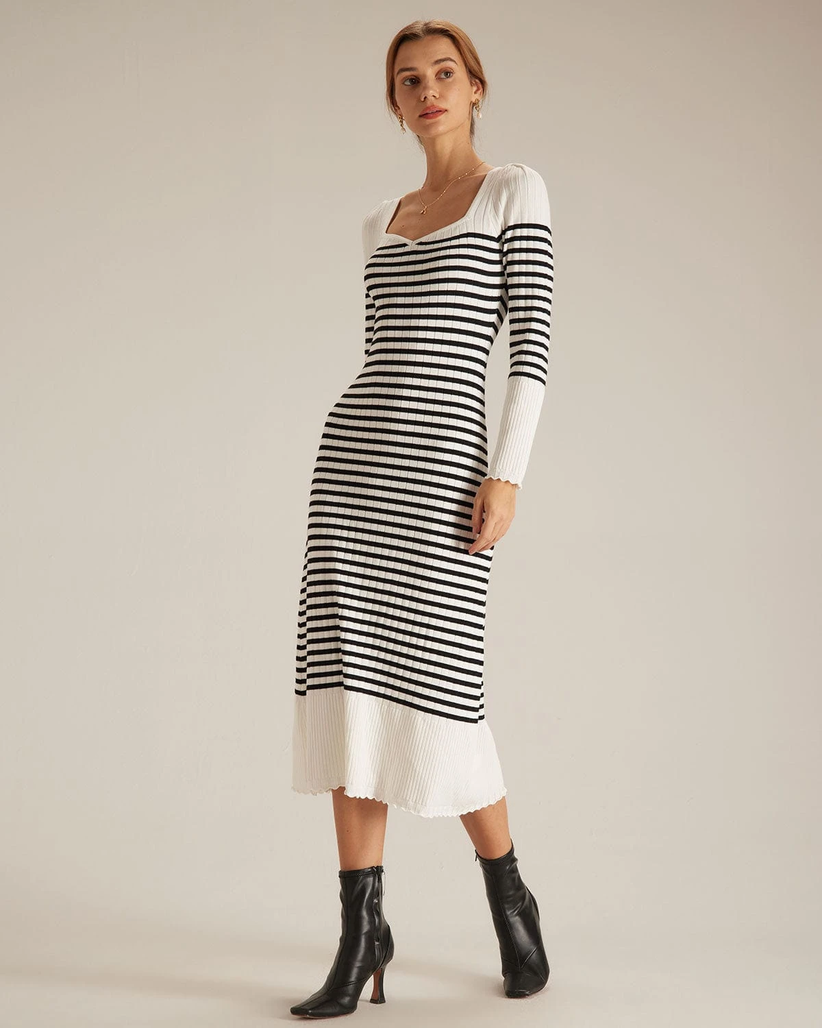 The Black Sweetheart Neck Striped Midi Dress 5 The Black Sweetheart Neck Striped Midi Dress - Image 5