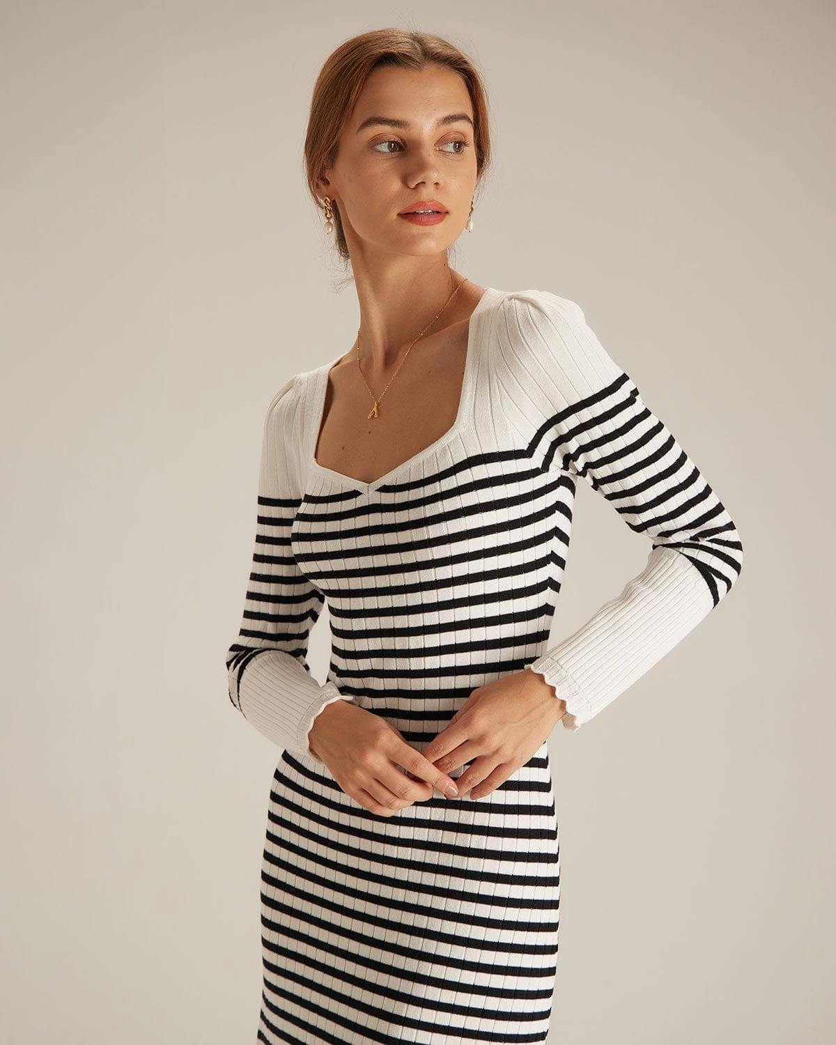 The Black Sweetheart Neck Striped Midi Dress 2 The Black Sweetheart Neck Striped Midi Dress - Image 2