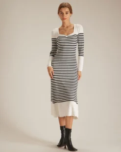 The Black Sweetheart Neck Striped Midi Dress 9 The Black Sweetheart Neck Striped Midi Dress -Deals Dress N Swimwear Store the black striped knit midi dress dresses zl1c1f