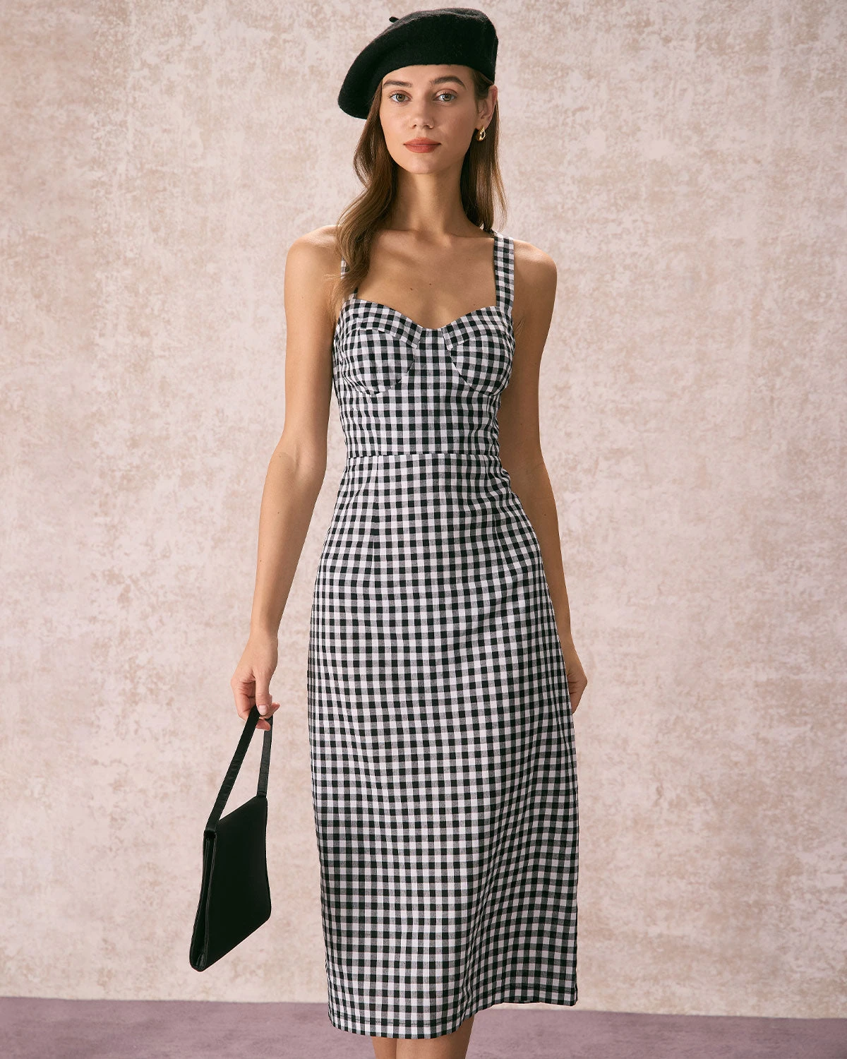 The Black Sweetheart Neck Plaid Midi Dress 1 The Black Sweetheart Neck Plaid Midi Dress
