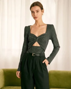 The Black Sweetheart Neck Striped Tee