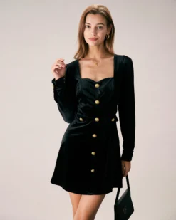 The Black Sweetheart Neck Velvet Mini Dress