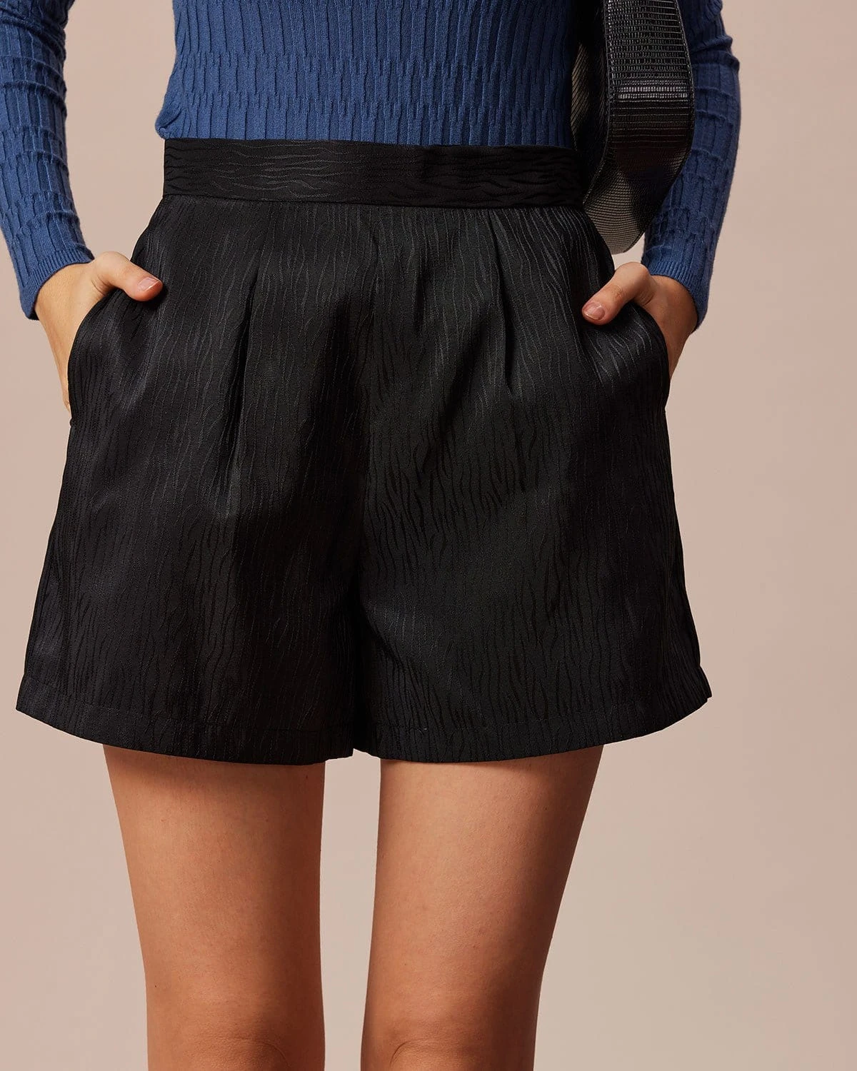 The Black High Waisted Textured Shorts 1 The Black High Waisted Textured Shorts