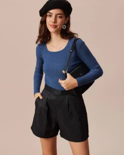 The Black High Waisted Textured Shorts 7 The Black High Waisted Textured Shorts -Deals Dress N Swimwear Store the black textured shorts bottoms 95gsdd 705668