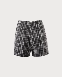 The Black Tweed Plaid Single Button Shorts 11 The Black Tweed Plaid Single Button Shorts -Deals Dress N Swimwear Store the black tweed plaid single button shorts bottoms tb7kwx 697836