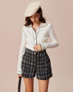 The Black Tweed Plaid Single Button Shorts 8 The Black Tweed Plaid Single Button Shorts -Deals Dress N Swimwear Store the black tweed plaid single button shorts bottoms ytt7im 939903