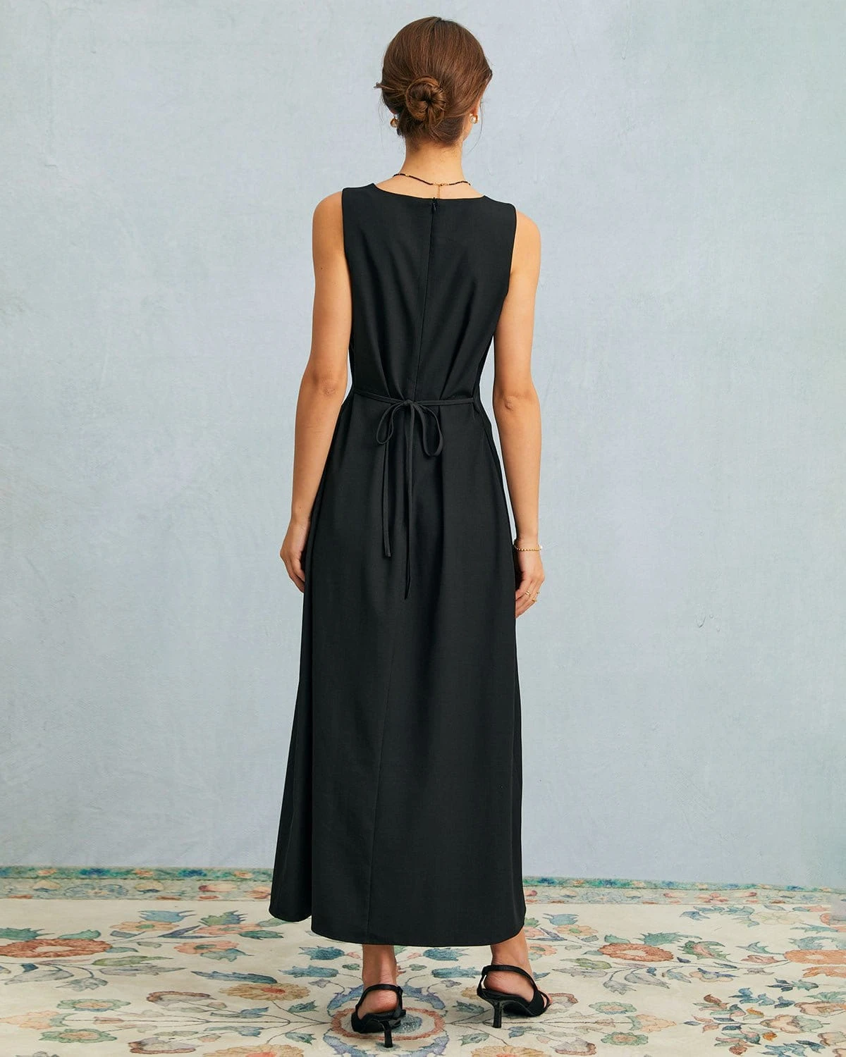 The Black U Neck Tie Back Sleeveless Maxi Dress 6 The Black U Neck Tie Back Sleeveless Maxi Dress - Image 6