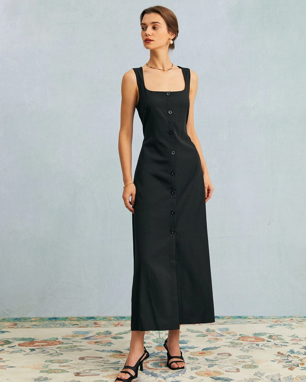 The Black U Neck Tie Back Sleeveless Maxi Dress 2 The Black U Neck Tie Back Sleeveless Maxi Dress - Image 2