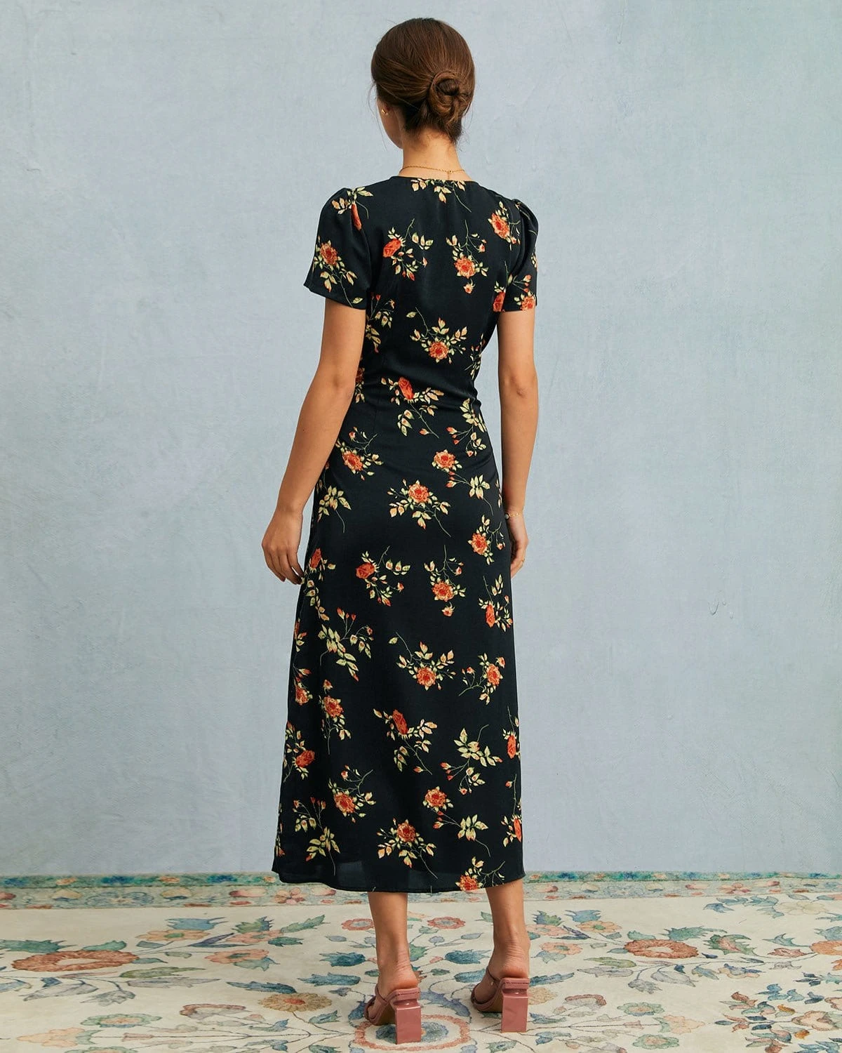 The Black V Neck Floral Short Sleeve Maxi Dress 6 The Black V Neck Floral Short Sleeve Maxi Dress - Image 6