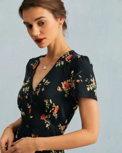 The Black V Neck Floral Short Sleeve Maxi Dress 10 The Black V Neck Floral Short Sleeve Maxi Dress -Deals Dress N Swimwear Store the black v neck button detail floral maxi dress dresses drpmgl 927661