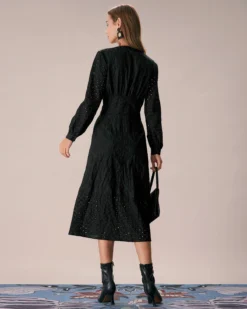 The Black V Neck Cutout Embroidery Midi Dress -Deals Dress N Swimwear Store the black v neck embroidery midi dress dresses tqctz9