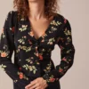 The Black V Neck Floral Button Up Blouse