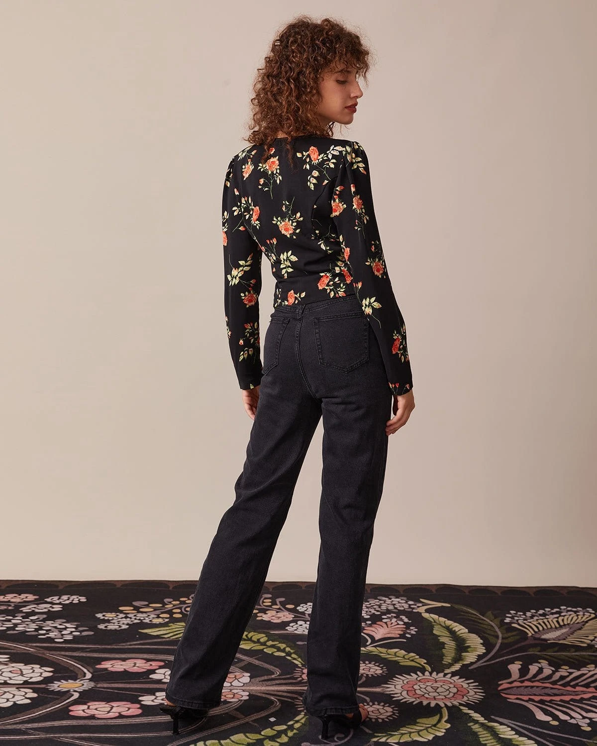 The Black V Neck Floral Button Up Blouse 6 The Black V Neck Floral Button Up Blouse - Image 6