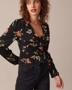 The Black V Neck Floral Button Up Blouse 10 The Black V Neck Floral Button Up Blouse -Deals Dress N Swimwear Store the black v neck floral blouse tops zegyc3 209738