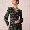 The Black V Neck Floral Long Sleeve Shirt