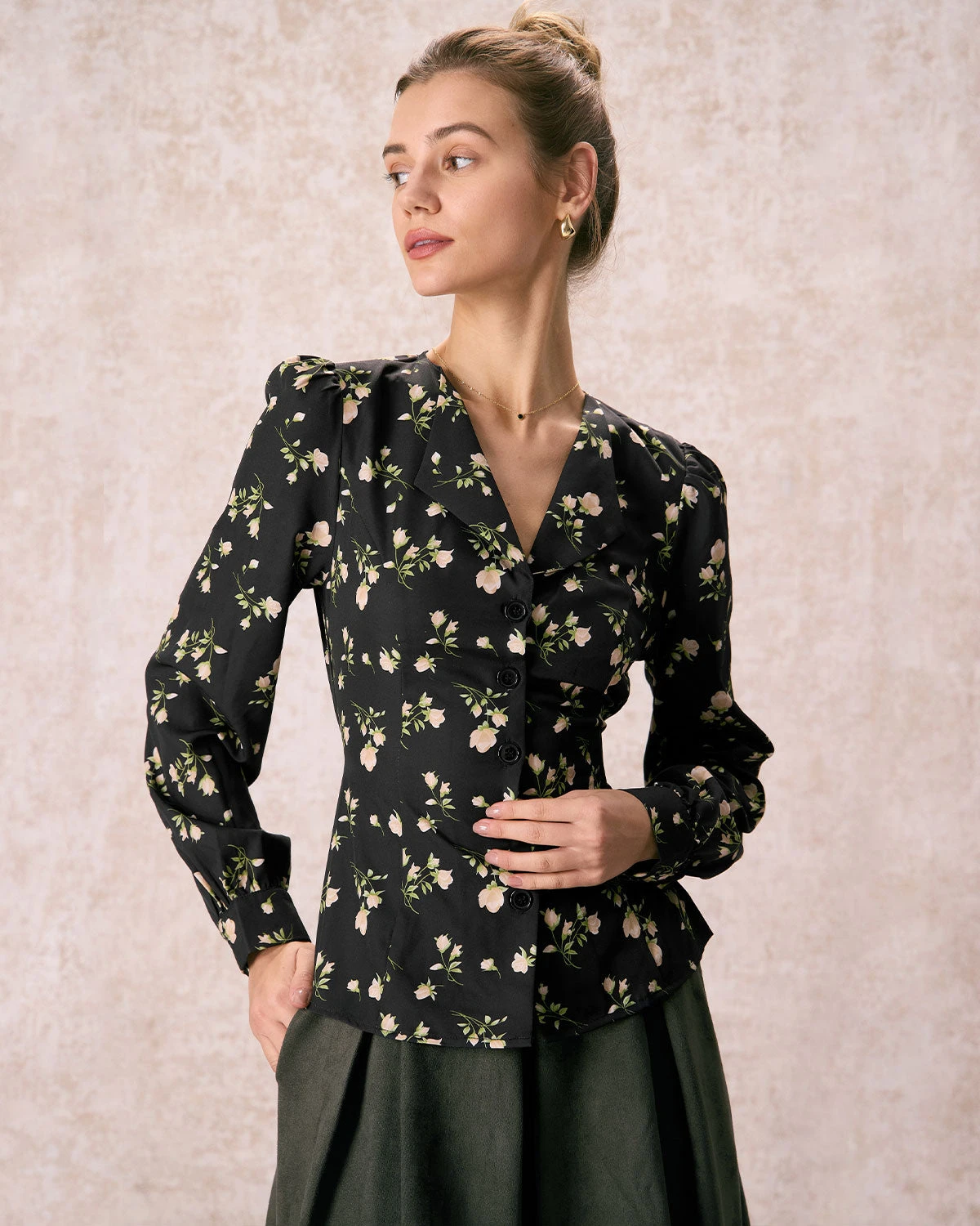 The Black V Neck Floral Long Sleeve Shirt 1 The Black V Neck Floral Long Sleeve Shirt
