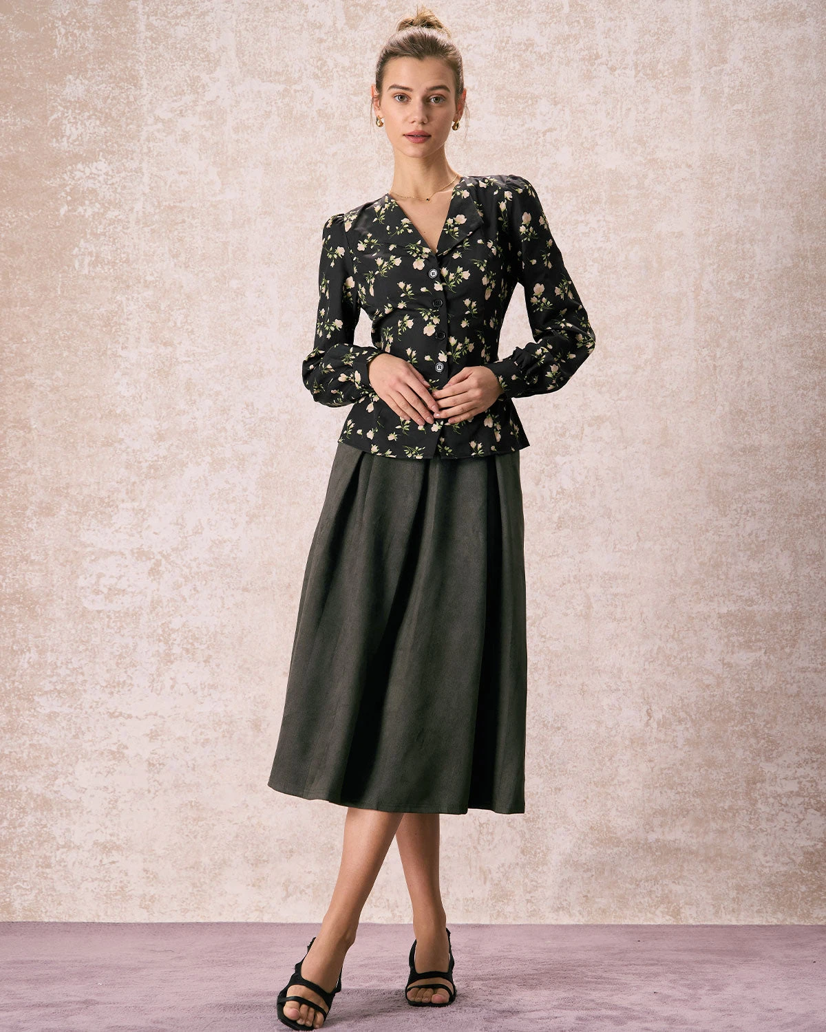 The Black V Neck Floral Long Sleeve Shirt 3 The Black V Neck Floral Long Sleeve Shirt - Image 3