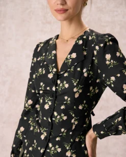 The Black V Neck Floral Long Sleeve Shirt 8 The Black V Neck Floral Long Sleeve Shirt -Deals Dress N Swimwear Store the black v neck floral button shirt tops jrtqo6