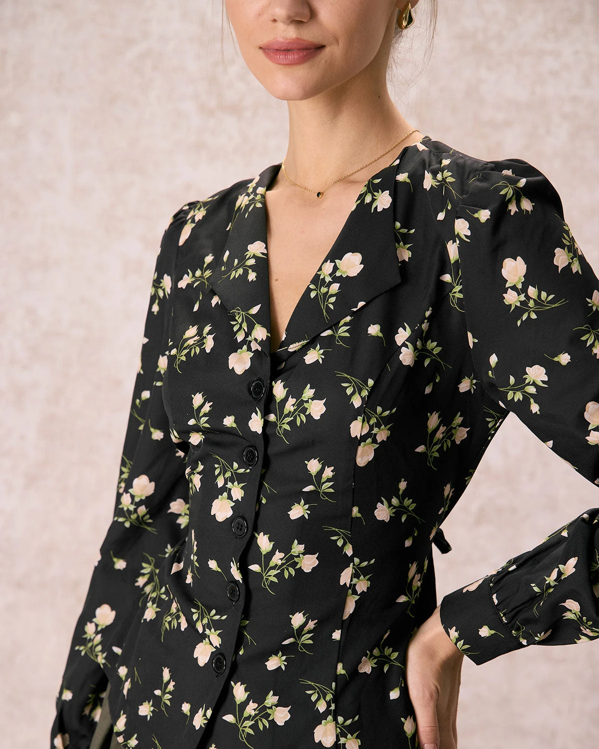 The Black V Neck Floral Long Sleeve Shirt 4 The Black V Neck Floral Long Sleeve Shirt - Image 4