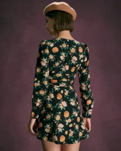 The Black V Neck Floral Pleated Mini Dress -Deals Dress N Swimwear Store the black v neck floral pleated mini dress dresses kicsgw