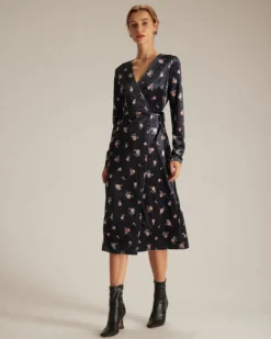 The Black V Neck Floral Velvet Wrap Midi Dress 9 The Black V Neck Floral Velvet Wrap Midi Dress -Deals Dress N Swimwear Store the black v neck floral velvet midi dress dresses h2eozg