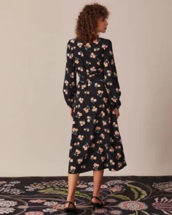 The Black V Neck Floral Wrap Midi Dress -Deals Dress N Swimwear Store the black v neck floral wrap dress dresses 4hgeab 703218