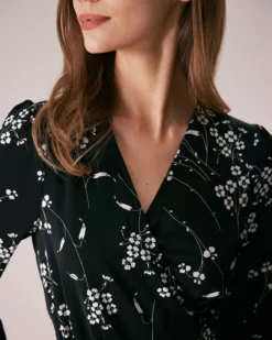 The Black V Neck Wrap Floral Midi Dress -Deals Dress N Swimwear Store the black v neck floral wrap midi dress dresses 3038ui