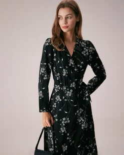 The Black V Neck Wrap Floral Midi Dress -Deals Dress N Swimwear Store the black v neck floral wrap midi dress dresses qiwvbe