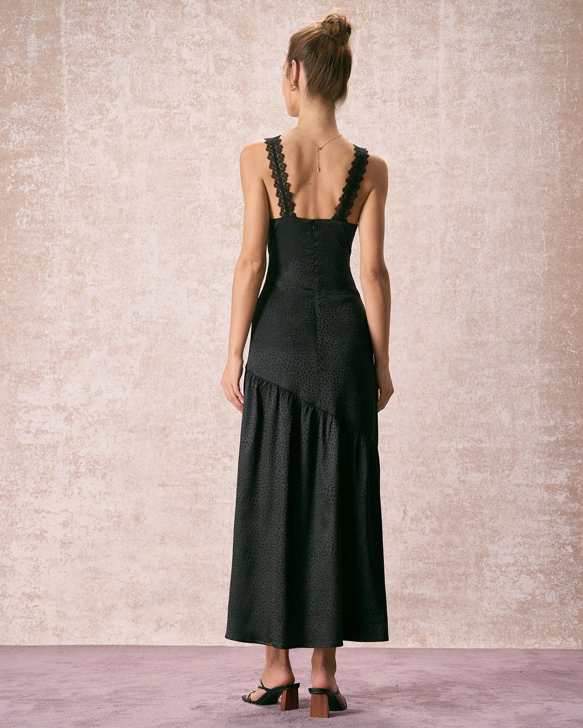The Black V Neck Lace Jacquard Maxi Dress 6 The Black V Neck Lace Jacquard Maxi Dress - Image 6