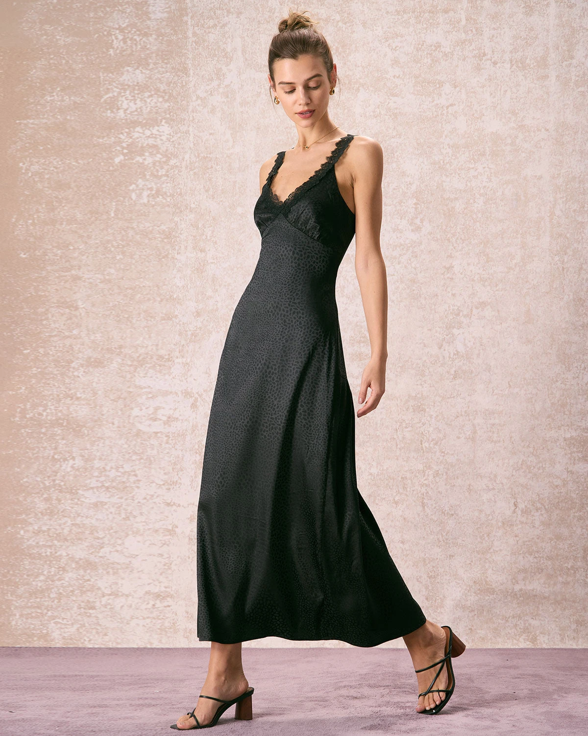The Black V Neck Lace Jacquard Maxi Dress 3 The Black V Neck Lace Jacquard Maxi Dress - Image 3