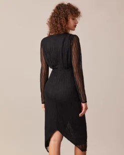 The Black V Neck Sheer Sleeve Lace Midi Dress 13 The Black V Neck Sheer Sleeve Lace Midi Dress -Deals Dress N Swimwear Store the black v neck lace midi dress dresses 1b3f0r