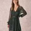 The Black V Neck Lurex Wrap Mini Dress
