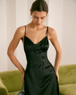 The Black V Neck Mesh Satin Slip Maxi Dress -Deals Dress N Swimwear Store the black v neck mesh satin maxi dress dresses eidtml