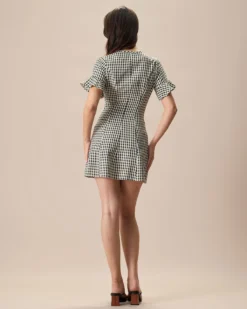 The Black V Neck Plaid Cotton Mini Dress -Deals Dress N Swimwear Store the black v neck plaid ruffle mini dress dresses y4ukde