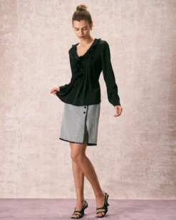 The Black V Neck Ruffle Long Sleeve Blouse -Deals Dress N Swimwear Store the black v neck pleated blouse tops rh3ccn