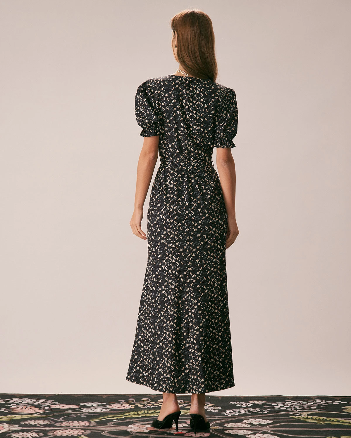 The Black V Neck Floral Puff Sleeve Maxi Dress 5 The Black V Neck Floral Puff Sleeve Maxi Dress - Image 5