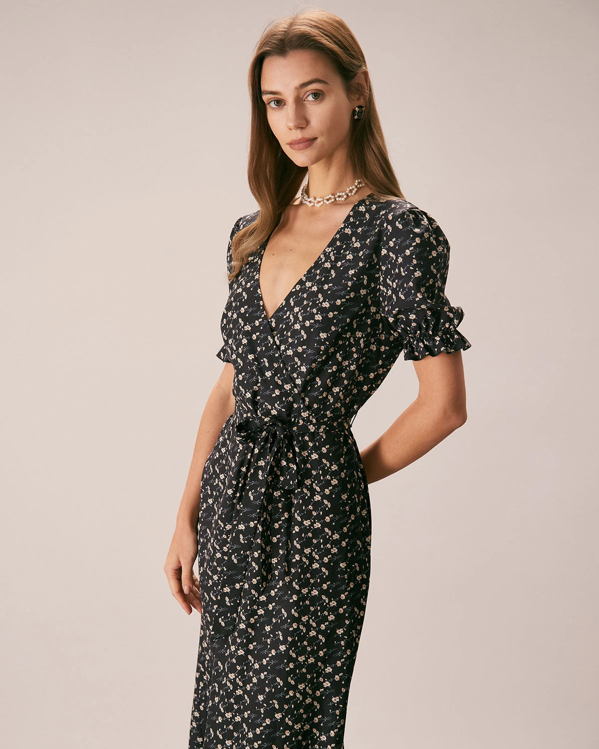 The Black V Neck Floral Puff Sleeve Maxi Dress 3 The Black V Neck Floral Puff Sleeve Maxi Dress - Image 3