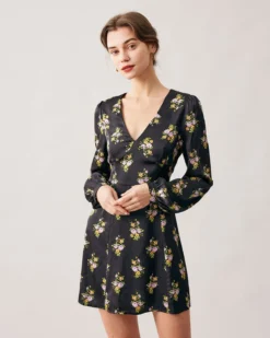 The Black V Neck Satin Long Sleeve Mini Dress 10 The Black V Neck Satin Long Sleeve Mini Dress -Deals Dress N Swimwear Store the black v neck satin mini dress black dresses n9t4wb